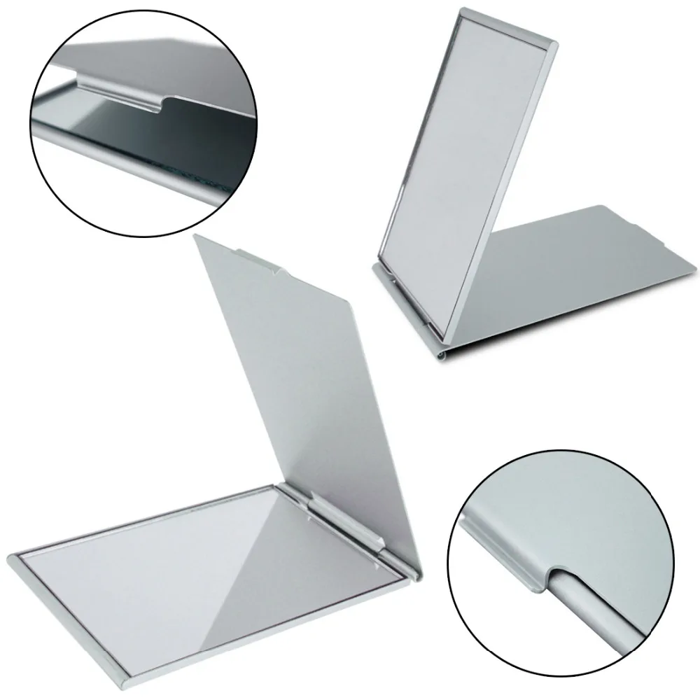 

Fashion Ultra-thin Foldable Makeup Mirror Silver Rectangle Aluminium Alloy Cover Unbreakable Pocket Cosmetic Mirror