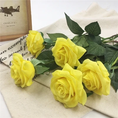 10 шт. 11 шт./лот шелковые искусственные цветы розы настоящие на ощупь розы цветы для нового года дома Свадебные украшения для вечеринки подарок на день рождения - Цвет: A Bright yellow 1
