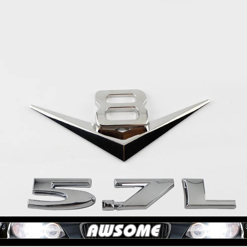 

Car Badge Chrome Silver Metal Nameplate V8 + 5.7L Sticker Engine Emblem Side Decal Set Engine Covers