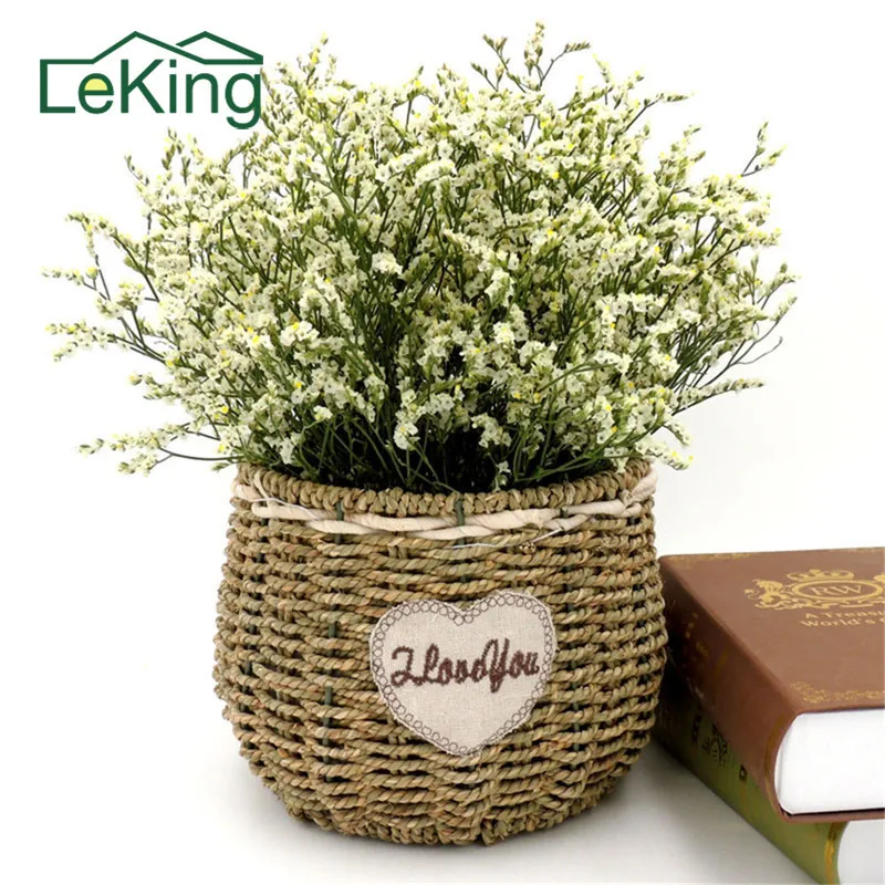 

Round Shape Grass Straw Woven Storage Pot Garden Flower Vase Braided Basket For Balcony Home Garden Decoration