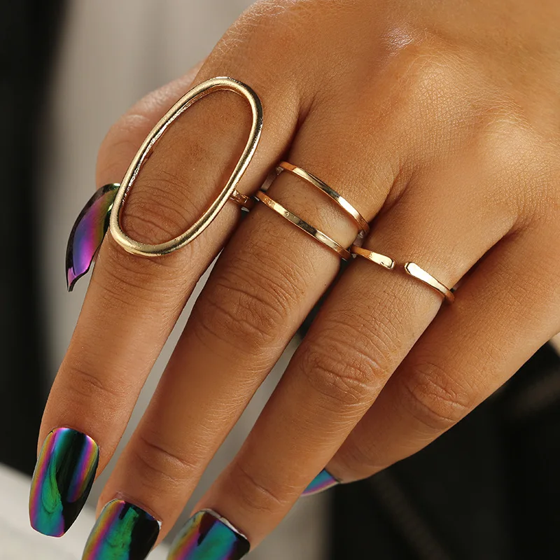 

AECLVR 4pcs/Set Simple Geometric Finger Ring Set Gold Metal Joint Rings Personality Ladies Knuckle Ring Party Wedding Jewelry