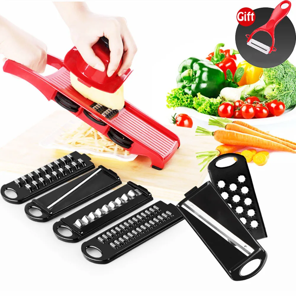 Multi-function 8 in 1 Plastic Vegetable Fruit Slicers Cutter Adjustable Stainless Steel Blades Grater Free Peeler Slicer KC1363