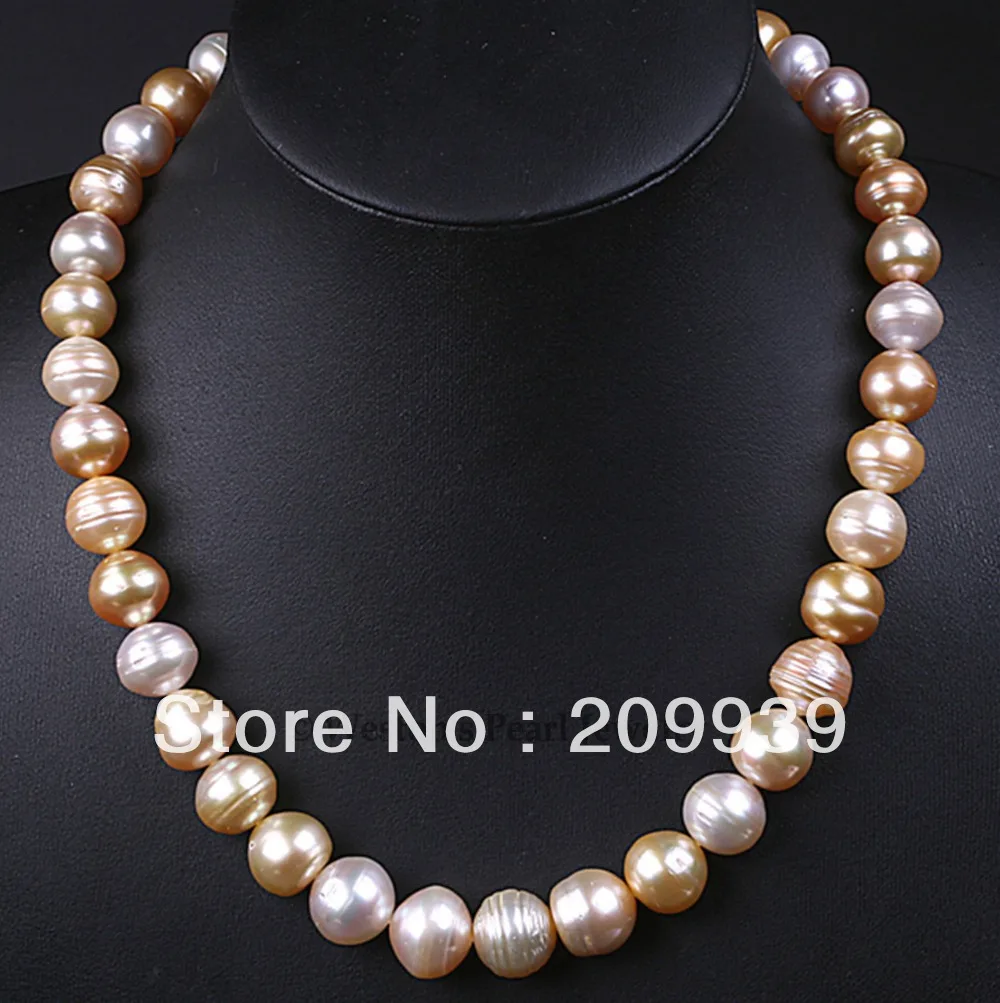 

huij 001793 RARE 10-14MM LARGE SIZE GENUINE NATURAL MULTICOLOR SOUTH SEA PEARL NECKLACE GOLD