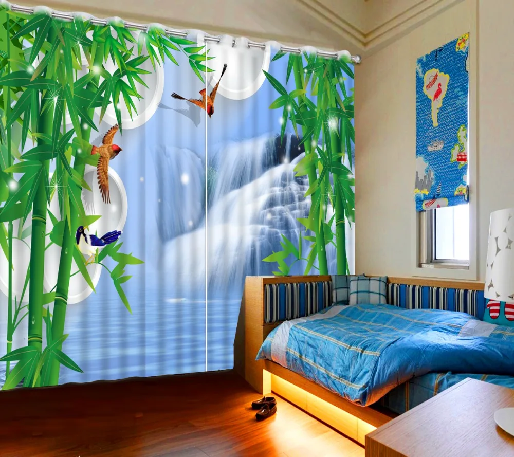 modern bedroom curtains landscape waterfall bamboo ...
