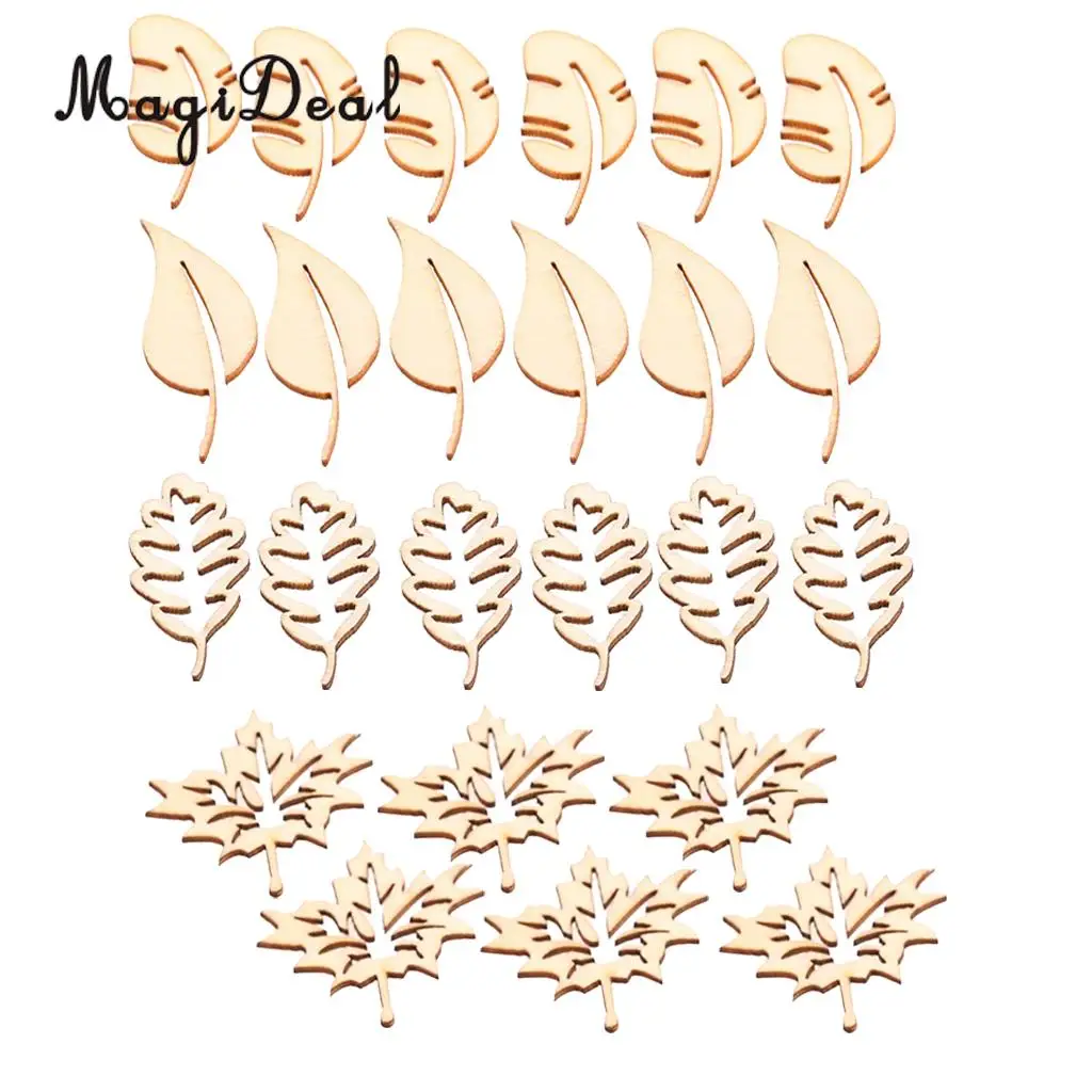 24pcs mixed MDF Cut Wood Leaf Leaves Natural Wooden Embellishment Scrapbooking Craft Handmade Accessories Home Decorations