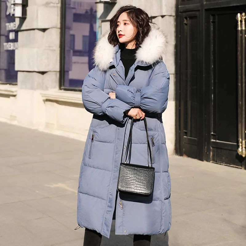 

2019 New Cotton Pocket Zipper Parkas Big Fur Collar Winter Jacket Female Plus Size Fashion Long Winter Jacket Women Thick Parka
