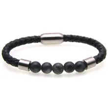 Мода ювелирные изделия из натуральной кожи браслет Для мужчин Браслеты нержавеющей стали украшения для мужчин классические 8 мм Натуральный камень Бусины Браслеты
