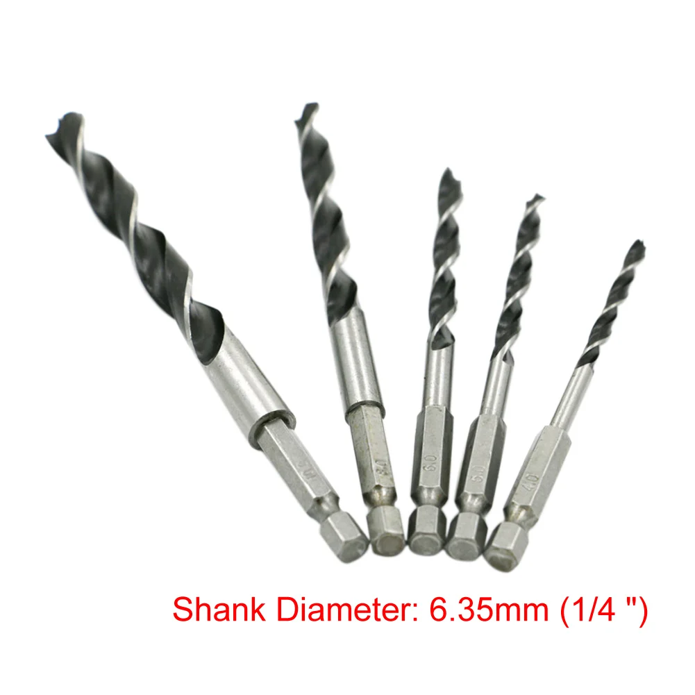 5Pcs 1/4 Hex Shank HCS Drill Bit Woodworking Quick Change Drilling Metal Tools Set 4mm 5mm 6mm 8mm 10mm