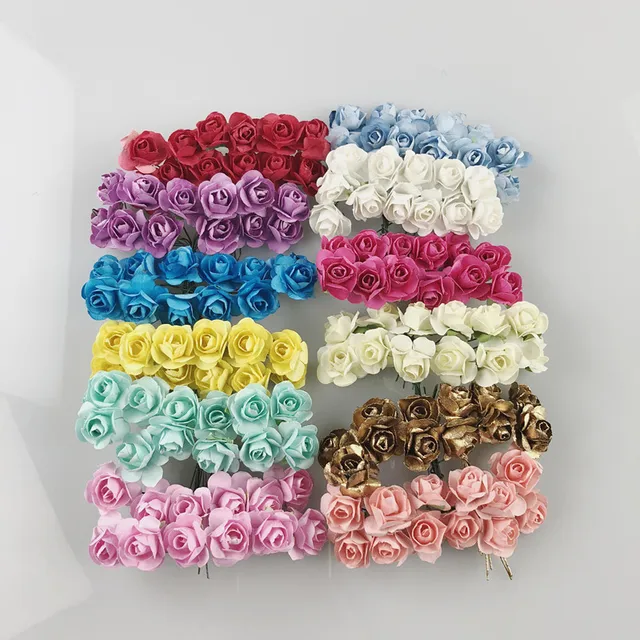 12 pcs 1.5 centimetri Mini Fiore di Rosa Fiore Artificiale Decorazione di Cerimo 12 pcs 1.5 centimetri Mini Fiore di Rosa Fiore Artificiale Decorazione di Cerimo