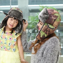 DT502 Fashion Parents Kids Child Cartoon Aviator Cap Warm Winter Russian Hat High Quality Camo Ski Cap Hot Earflap Hat Earflaps