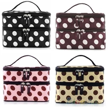Chic Women Lady’s Wave Dot Case Makeup Double Cosmetic Hand Bag Handbag Tool Storage Toiletry 0EEJ