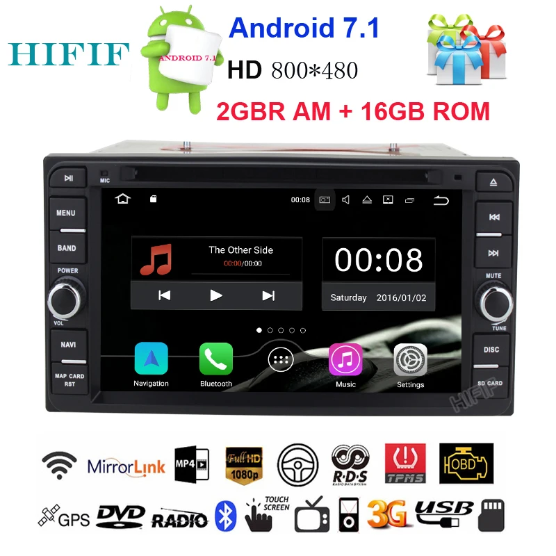cheap HIFIF 3G Wifi Android 7.12 DIN Car DVD GPS for Toyota Terios Old Corolla Camry Prado RAV4 Universal radio Capacitive 800*480 RDS