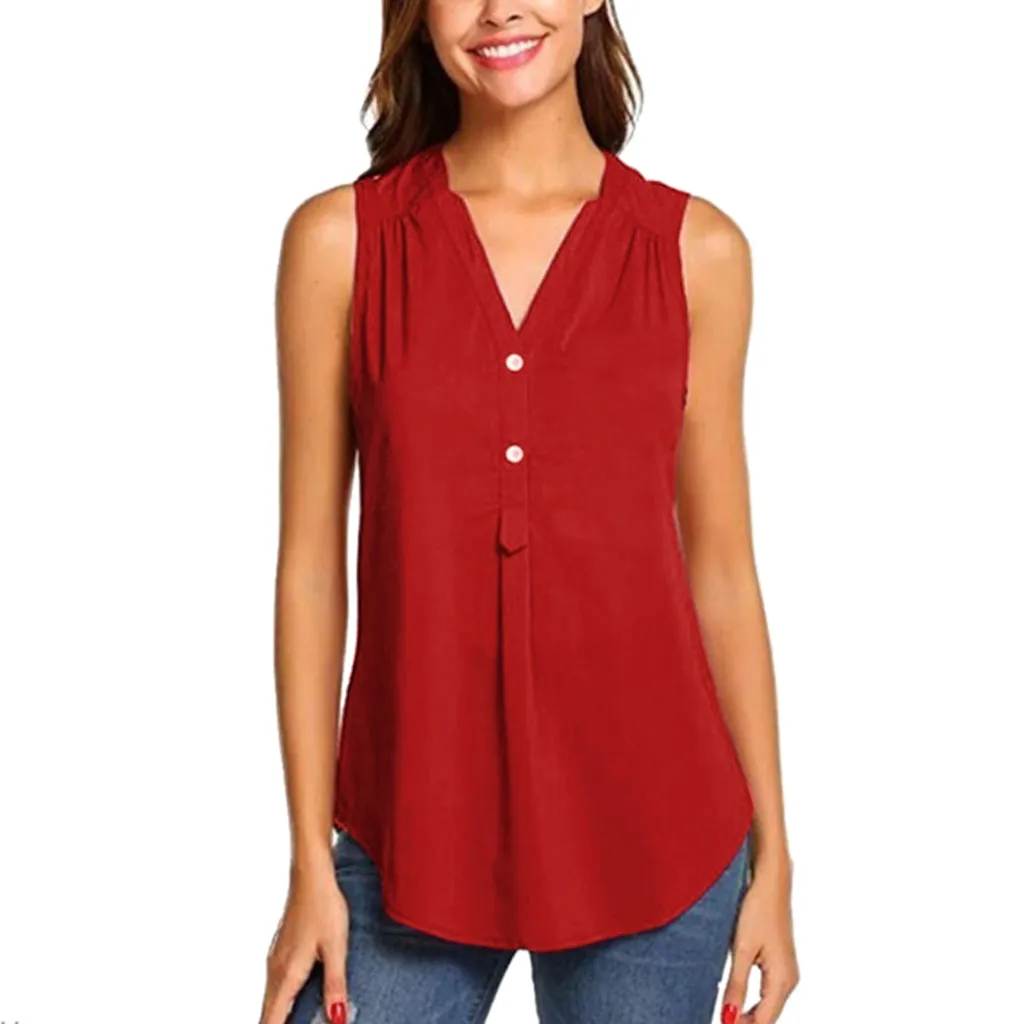 2019 Women New Summer Sexy V-neck Button Sleeveless Shirt Casual Tank Top Blouse Tank Tops Tops Mujer Verano 50