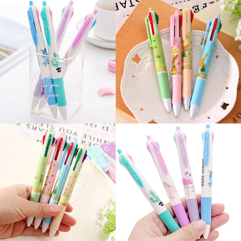 

1 Pcs Cartoon Animal Flower Multicolor Ballpoint Pen 4 in 1 Multifunction School Supplies Colorful Stationery Writing Ball Pen