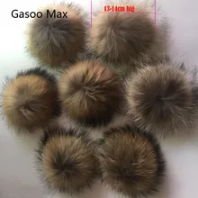 5 pçs/lote Pompom DIY Natural 13-14cm 15 centímetros Bolas De Pele De Guaxinim Pele De Raposa Pom Poms para Tampão Feito Malha Chapéu Gorros Cachecol Pompons De Peles Reais