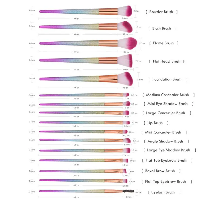 16 шт. набор кистей для макияжа, основа для макияжа, пудра, румяна, брови, тени для век, набор косметических кистей, инструмент для макияжа