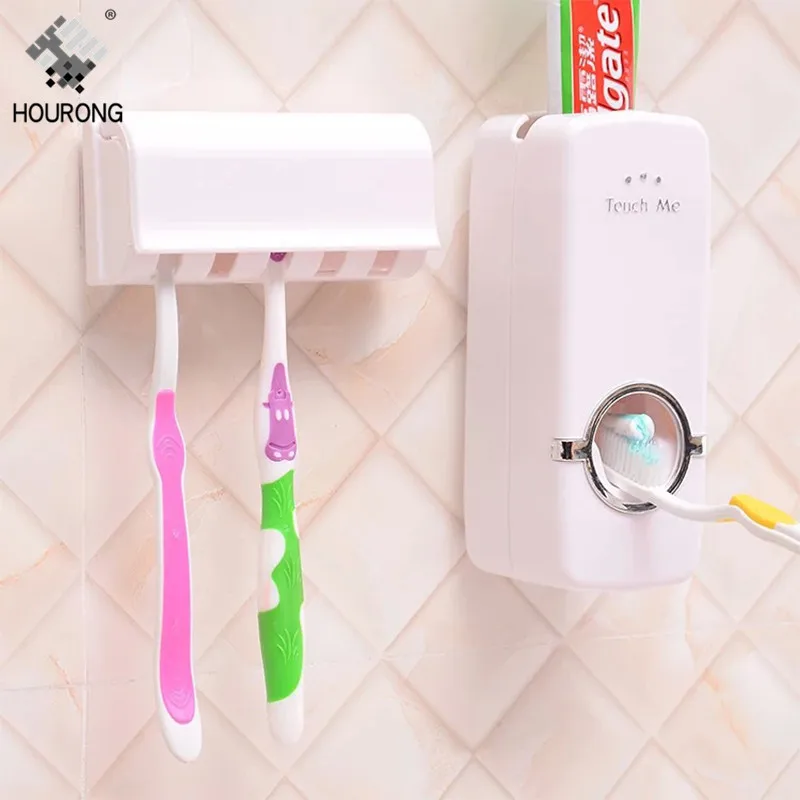 

1set Automatic Toothpaste Dispenser Toothbrush Holder Wall Mount Tooth brush Storage Rack Organizer Bathroom Accessories Set