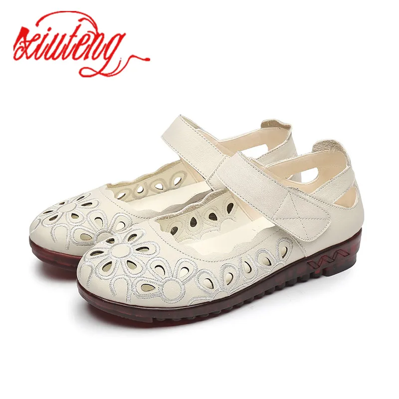 

Xiuteng Women Cow Leather Sandals Outdoor 2019 Summer Handmade Women Shoes Breathable Casual Shoes Footwear Walking Sandals