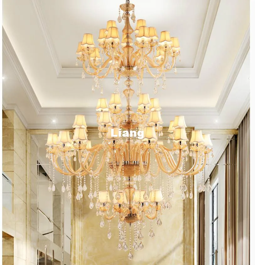 Free Shipping Modern Champagne Crystal Chandelier Hotel Hanging Lamp