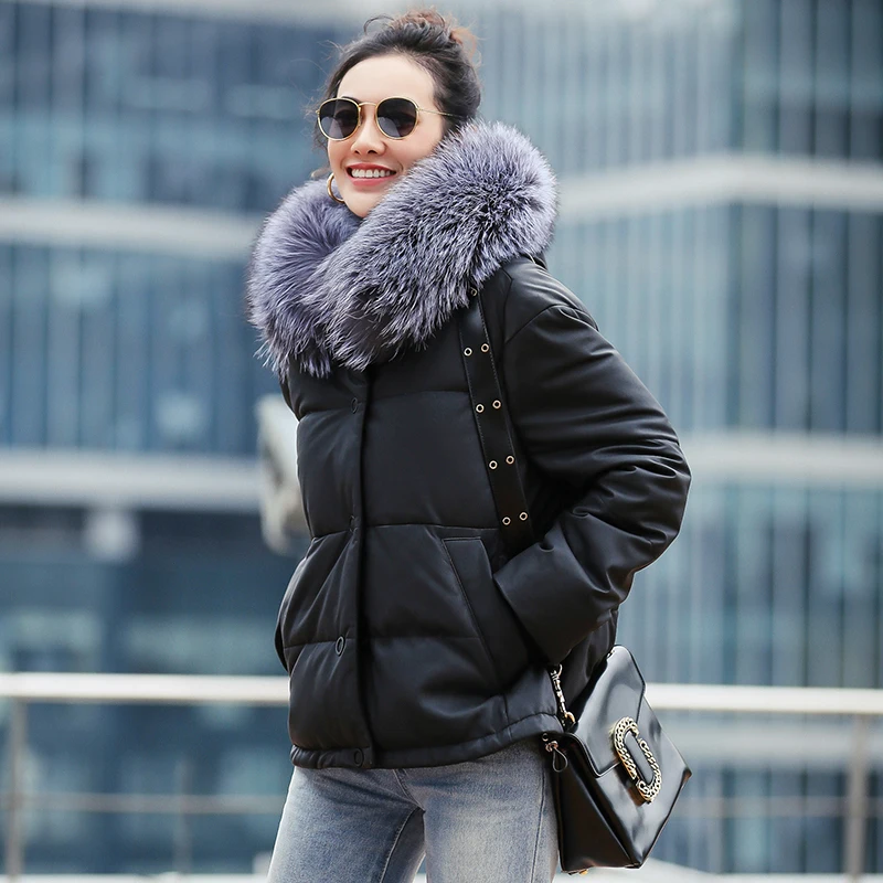 Genuine sheepskin leather coat women winter thick warm leather clothing