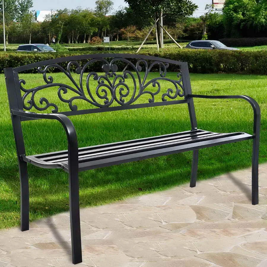 Banco de Jardin Parque Muebles Acero flores posterior aire libre