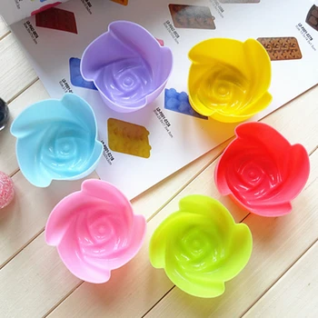 

6 Pcs Multi-color Silicone Cake Pudding Jelly Mold Cupcake Liners Muffin Cases Rose Shape Baking Mould,Random Color,MF127