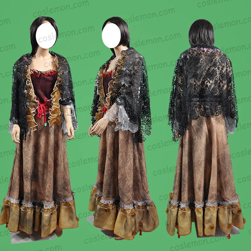 

Pirates of the Caribbean: Dead Man's Chest Tia Dalma Witch Cosplay Costume Halloween Uniform Outfit Top+Coat+Cape+Skirt Custom