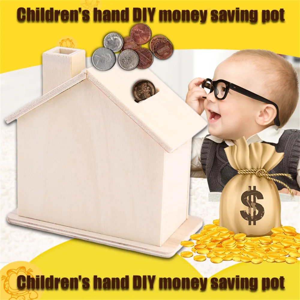 

Hot! Children Baby Handmade DIY Baipi Wooden Coin House Piggy Bank Chalet Save money Base Art Decor Toy Collectible Ornament New