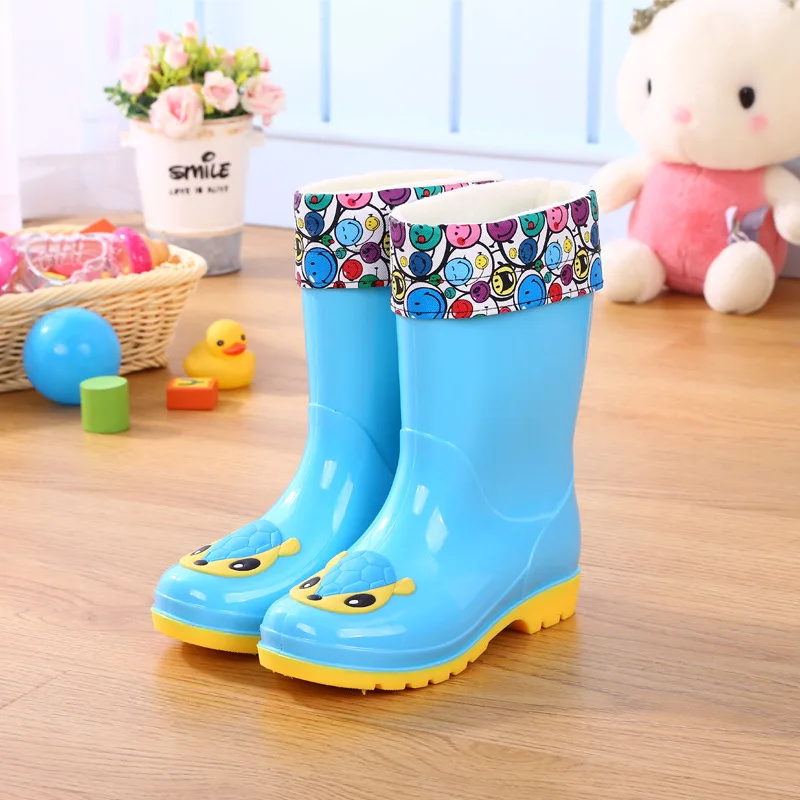 Children's rain shoes 3-12 years old non-slip high tube waterproof shoes plus velvet rain boots in the kids student rubber shoes