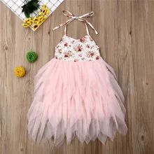 Платье принцессы многослойные платья до середины голени на бретельках со шнуровкой и цветами Детское торжественное фатиновое платье-пачка с оборками для маленьких девочек от 18 месяцев до 6 лет