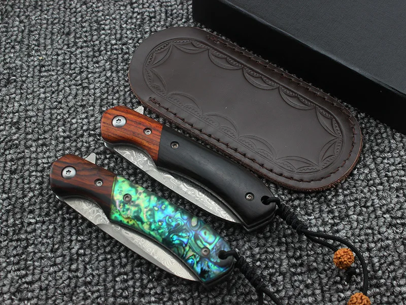 Damascus Blade Sandalwood or Abalone Handle Folding Knife Camping Survival Tactical Utility Knives Pocket Collection EDC tool Damascus Blade Sandalwood or Abalone Handle Folding Knife Camping Survival Tactical Utility Knives Pocket Collection EDC tool
