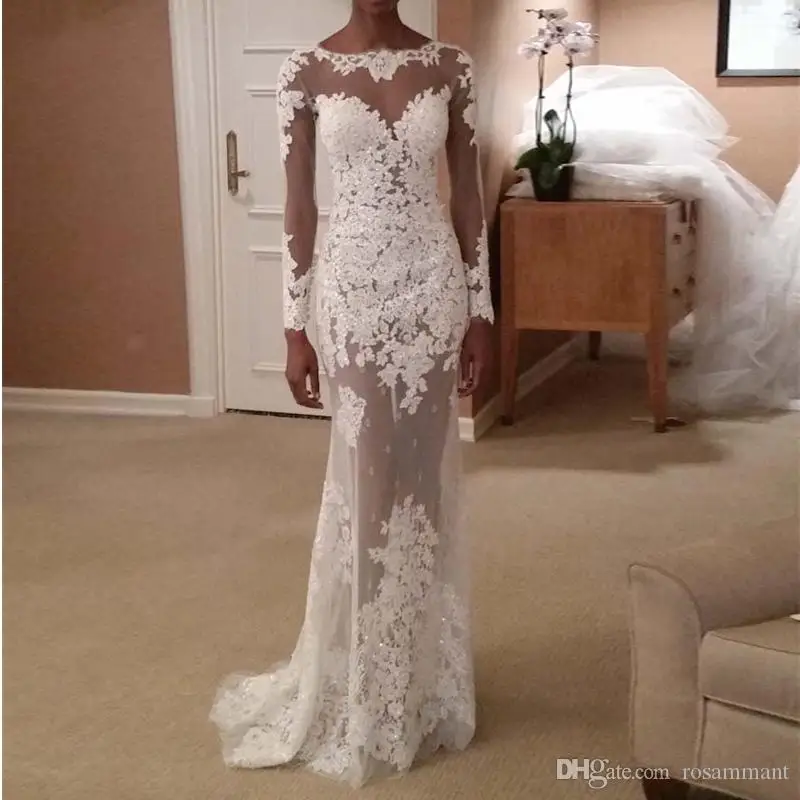 Винтажное Vestido De Noiva с длинным рукавом 2019 прозрачное официальное свадебное платье