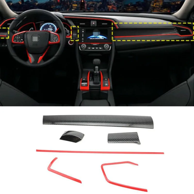 

2019 6PCS ABS Console Center Dashboard Cover Dust-proof Trim For Honda Civic 10th 2016 2017 Interior Mouldings Stickers Parts