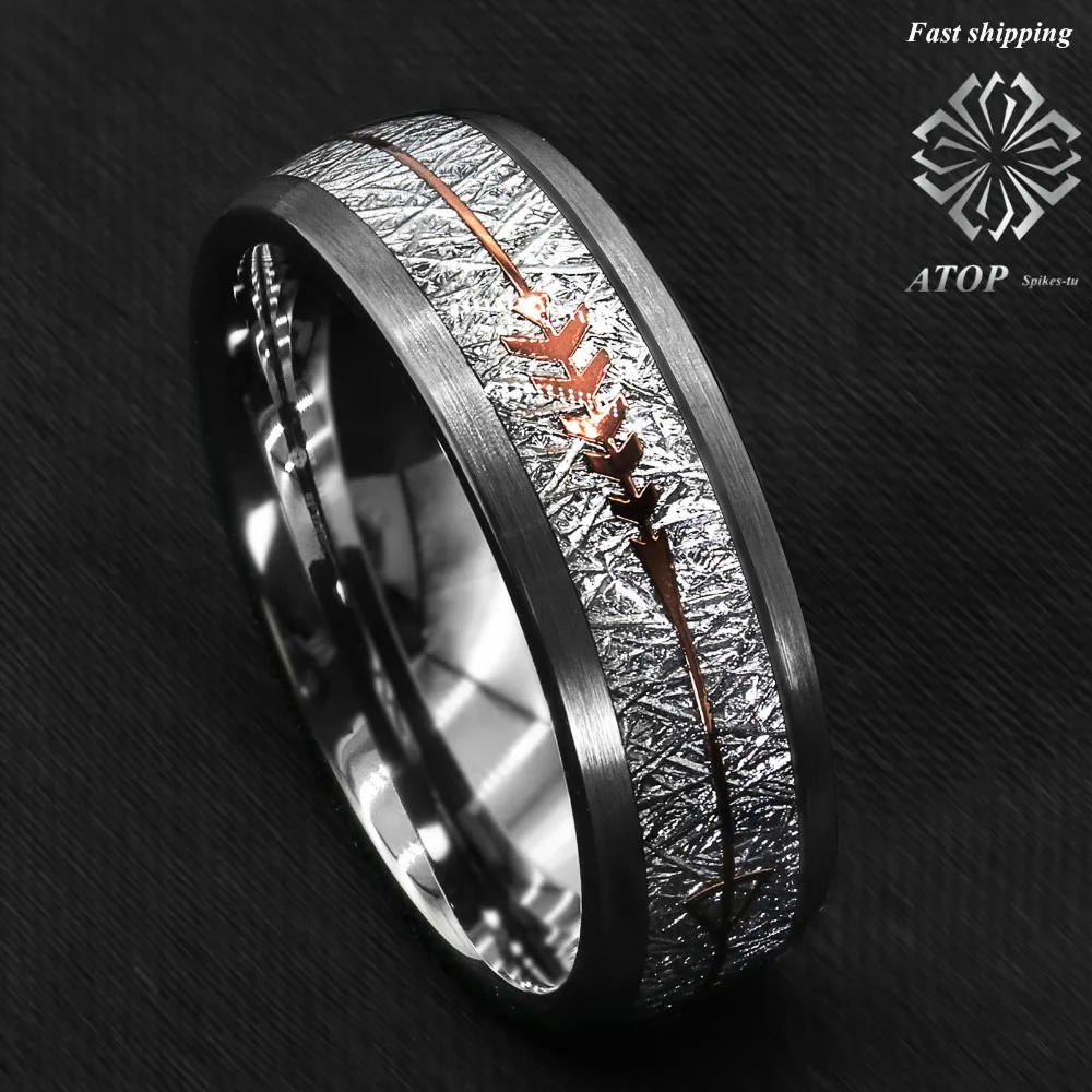 Billig 8mm Rock Grau Gebürstet Dome Wolfram Ring Silber Rose Gold Pfeil OBEN AUF Schmuck