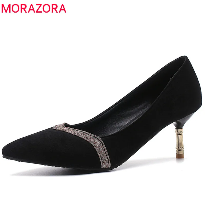 

MORAZORA 2019 hot sale stiletto high heels shoes woman flock pointed toe elegant ladies shoes shallow women pumps big size 47