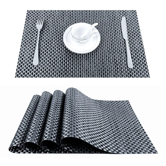 Topfinel набор из 4 ПВХ столовых приборов для настольного коврика коврик для напитков вина чашки подставки бамбуковые столовые приборы обеденный стол коврик кухонный стол - Цвет: Black