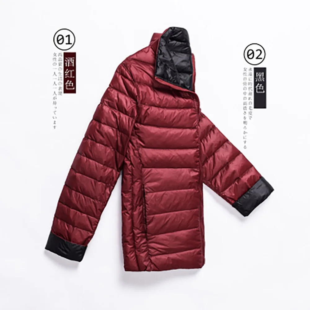 Koop Winter Jassen Vrouwen Ultra Licht Donsjack Witte Eend Down Jas Lange Mouwen Warm Parka Vrouwelijke Draagbare Dubbelzijdig Uitloper