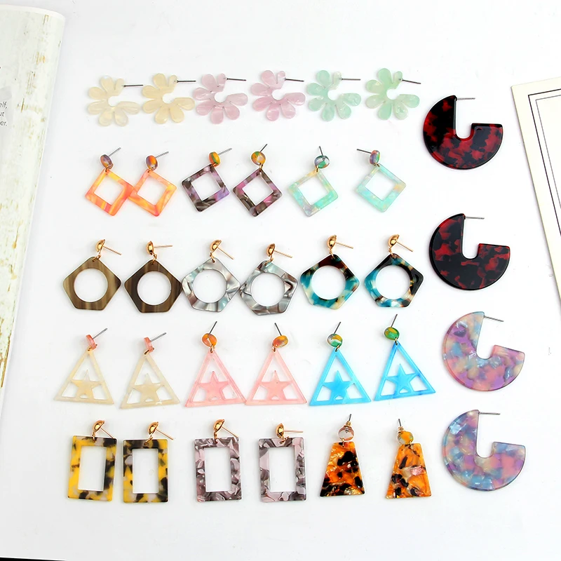 New Fashion Multicolor Resin Acrylic Drop Earrings For Women Bohemian Square Triangle Geometric Earring Dangle Statement Jewelry