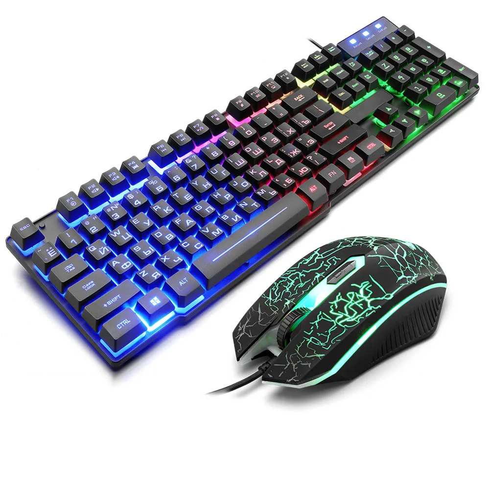 

Etmakit Luminous Keyboard with Mouse Set Russian Ergonomic Waterproof Mechanical Keypad Dropshipping