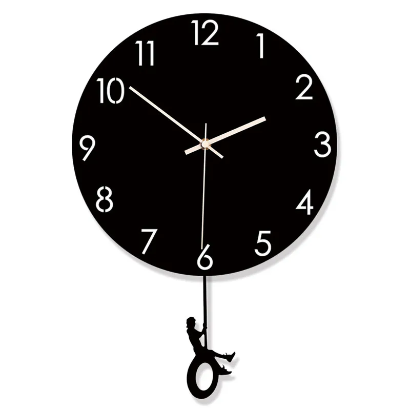 Best selling Nordic creative wall clock Bedroom home silent swing retro clock white and black clock wall hangings