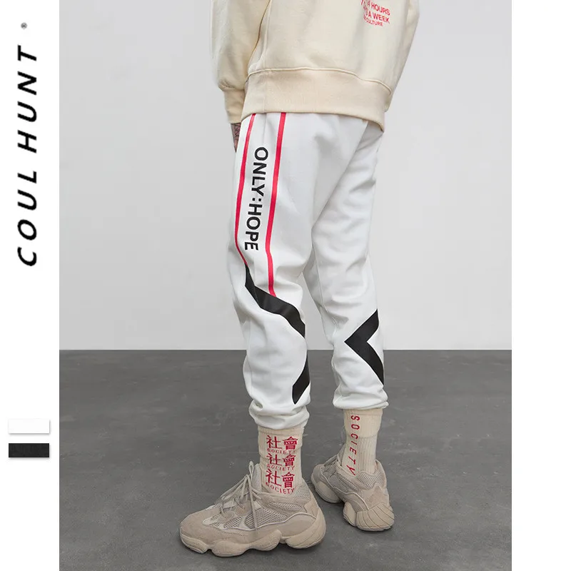 

2019 SS Spring Only Hope Letters Print Stripe Jogger Trousers Mens Vintage Black White Side Stripe Elastic Waist Track Trousers