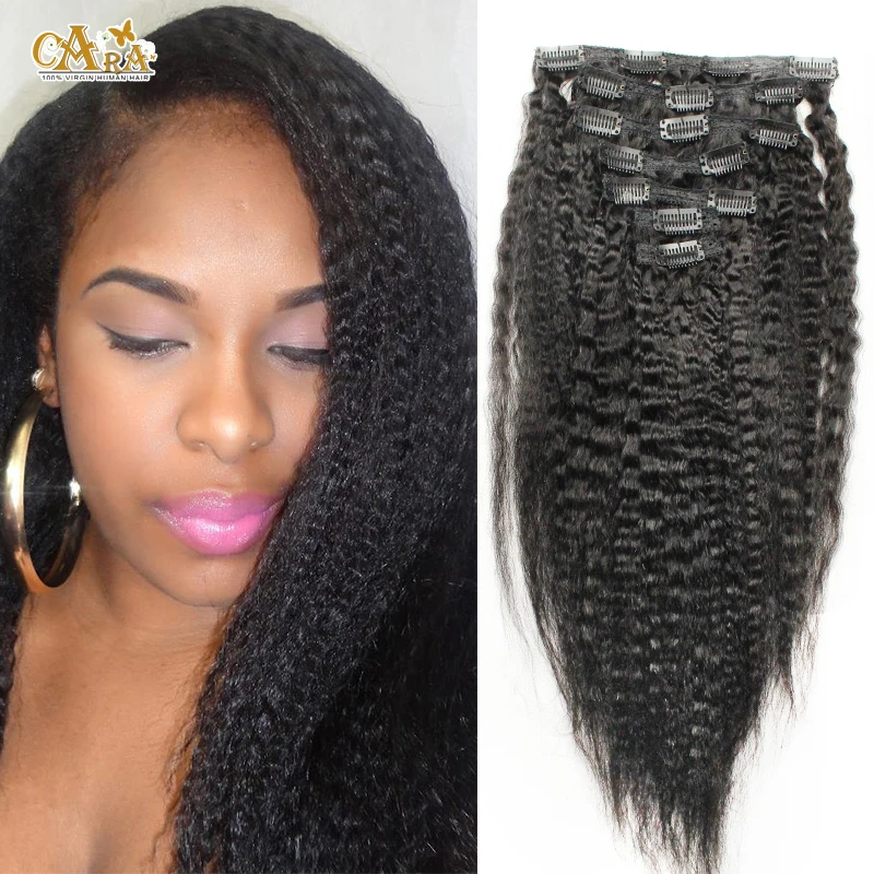 African American Clip In Human Hair Extensions Nature Kinky Coarse Yaki