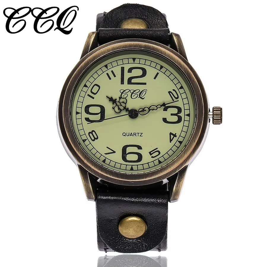 

CCQ Vintage Fashion Unisex Genuine Leather Strap Wrist Watches Women Men Punk Watches Waterproof Quartz Watch Montre Femme Hot