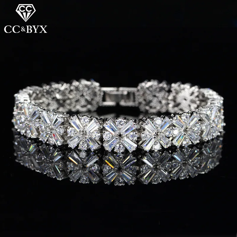 

CC Bracelets For Women Luxury Shine Crystal Beads Flowers Charm Bangle Wedding Accessories Bridal Engagement Jewelry Gifts S0078