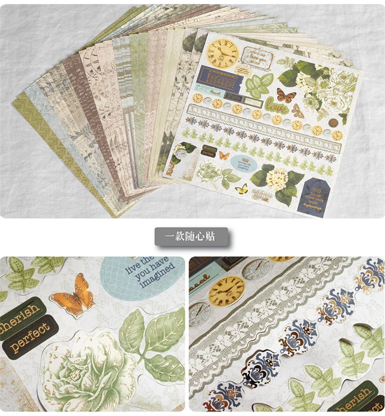 

12" fresh Hydrangea macrophylla & watch time postmark background paper pads DIY Craft Scrapbooking Card MakingPaper Pack
