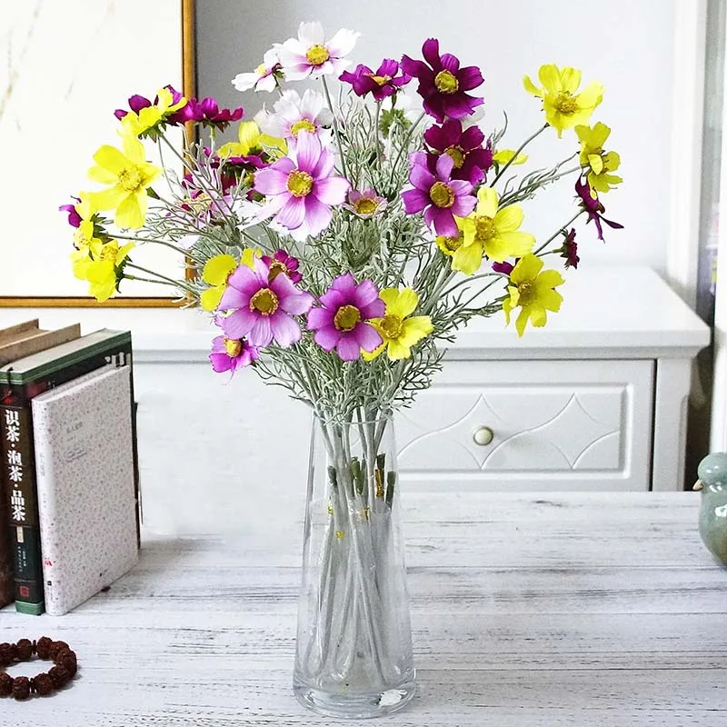 

Artificial Cosmos Flowers Silk Real Touch Fake Flowers Wedding Bride Hand Floral Bouquet for Party Home Garden Decoration