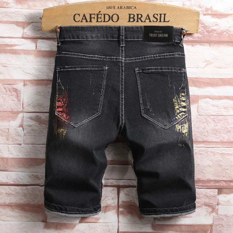 Free Gift Summer Paris Style Men Denim Print Slim Shorts Heavy Metal Paint Casual Outside Man Quality Personal Jeans Short Free Gift Summer Paris Style Men Denim Print Slim Shorts Heavy Metal Paint Casual Outside Man Quality Personal Jeans Short