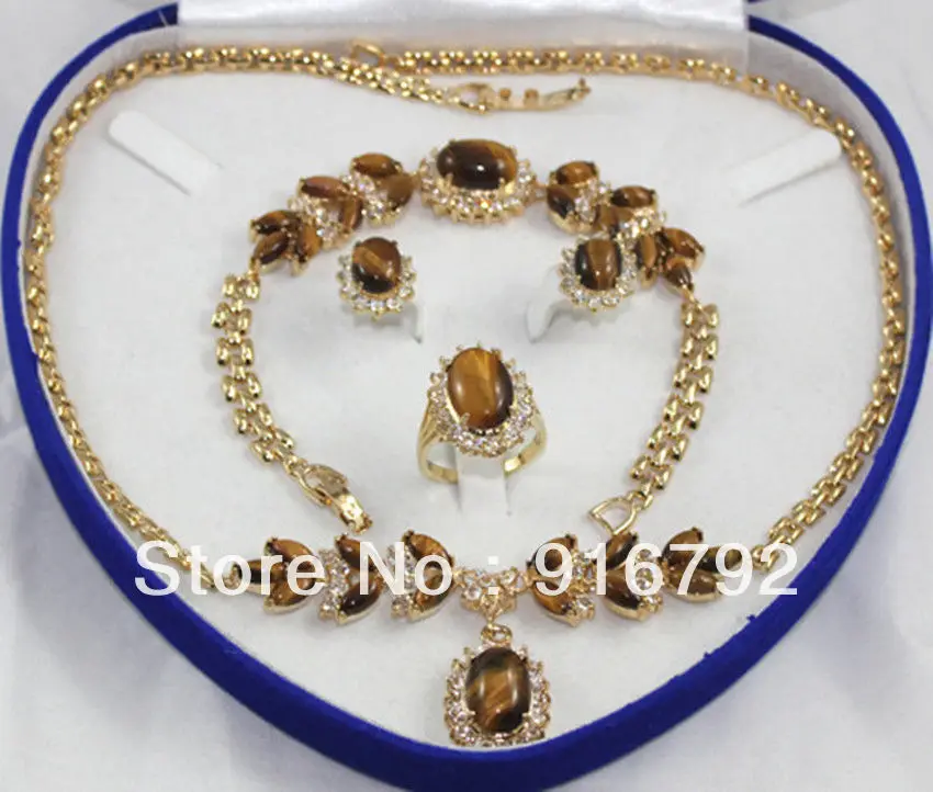 

Wholesale free shipping >>>>>Tiger Eye Stone necklace bracelet earring ring 7-9 # set