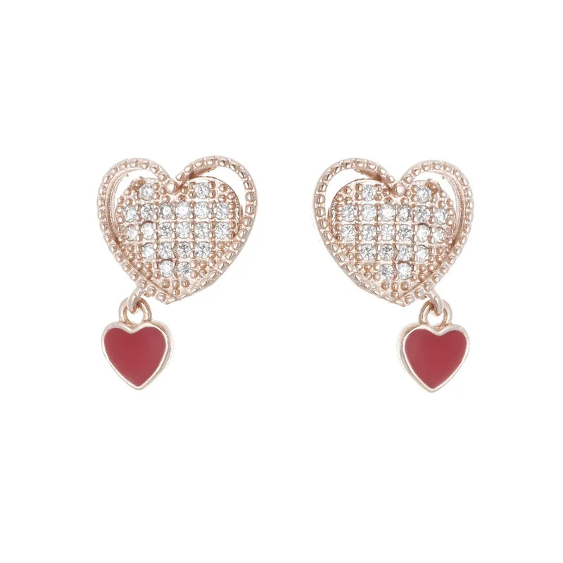 

925 sterling silver Stud earrings Temperament lovely heart-shaped allergy Ladies fashion jewelry wholesale