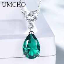 UMCHO, новая мода, 925 пробы, серебряное ожерелье с подвеской для женщин, нано изумруд, циркониевая цепь, юбилейное ожерелье с цепочкой